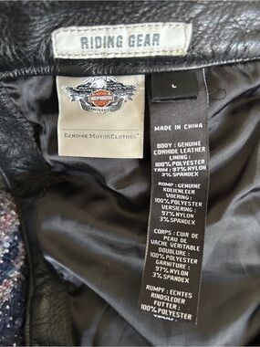 Harley-Davidson Black Leather Riding chaps Interior Tags